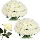 Nubry 50pcs Artificial Silk Roses Bulk,Fake Roses Flower with Stems Realistic Flowers for Wedding Centerpiece Home Party Decor(White)