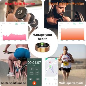 Smart Ring for Women Men, Health Fitness Tracker Ring, IP68 Waterproof Rings, Sleep Ring with Charging Case and Ring Protector, Remote Photography, Family Care, No App Fees (Rose Gold, 11#)