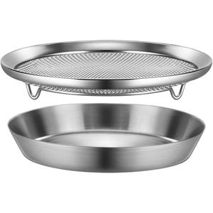 Stainless Steel Mesh Tray Set with Drip Pan, Air Fryer Basket and Tray, Kitchen Colander, Vegetable and Fruit Strainer, Food Filter, BBQ Prep Tool, Fruit Serving Dishes (7.48 inch)