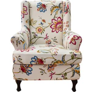 HAOYONG Wing Chair Slipcovers Printed Wingback Chair Covers 2 Pieces Wingback Armchair Slipcover Stretch Chair Slip Covers Washable Armchair Protector Cover for Living Room and Bedroom (108)