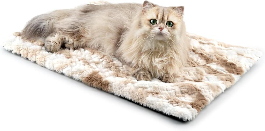 Self Warming Cat Bed, 24" x 18" Ultra Soft Cat Dog Pet Heating Pad for Indoor Outdoor, Non-Slip Heated Dog Mat Thermal Blanket (Brown)