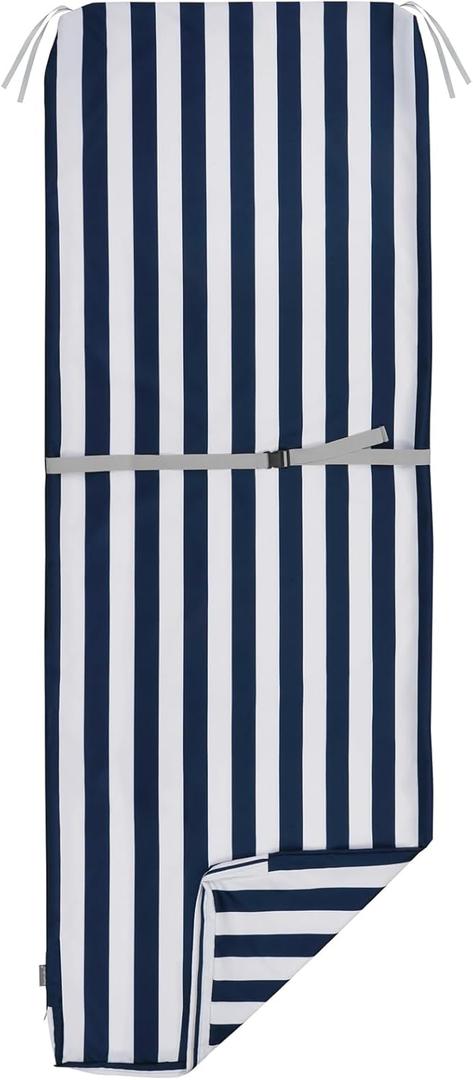 NettyPro Outdoor Patio Chaise Lounge Chair Cushion Covers with Zipper and Tie, Water Repellent UV Resistant, 80 x 26 x 3 Inch, Replacement Cover Only, Stripes Navy Blue and White