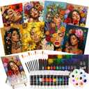 Cholemy 36 Pcs Paint and Sip Kit for Adults 8''x10'' Pre Drawn Canvas for Painting DIY Afro Acrylic Painting Kit Wood Easel Brushes Date Night Bulk for Father's Day Party Gifts(Floral Lady)