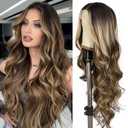 SAPPHIREWIGS Body Wave Lace Front Wigs Brown Mix Blonde Glueless Natural Wave 134 Lace Wig Synthetic Heat Resistant Fiber Hair Pre Plucked With Baby Hair For Women 26 Inch