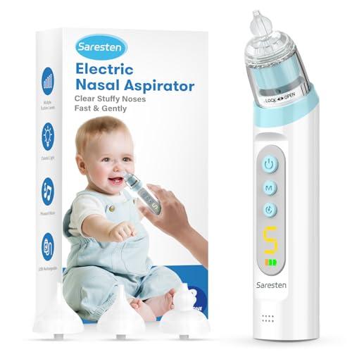 Nasal Aspirator for Baby,Rechargeable Nose Sucker for Baby,Baby Nasal Aspirator with 3 Silicone Tips,Adjustable Suction ,Waterproof Booger Sucker for Baby with Music and Light Function,Blue