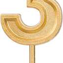 Luter Gold Glitter Happy Birthday Cake Candles Number Candles Number 3 Birthday Candle Cake Topper Decoration for Party Kids Adults