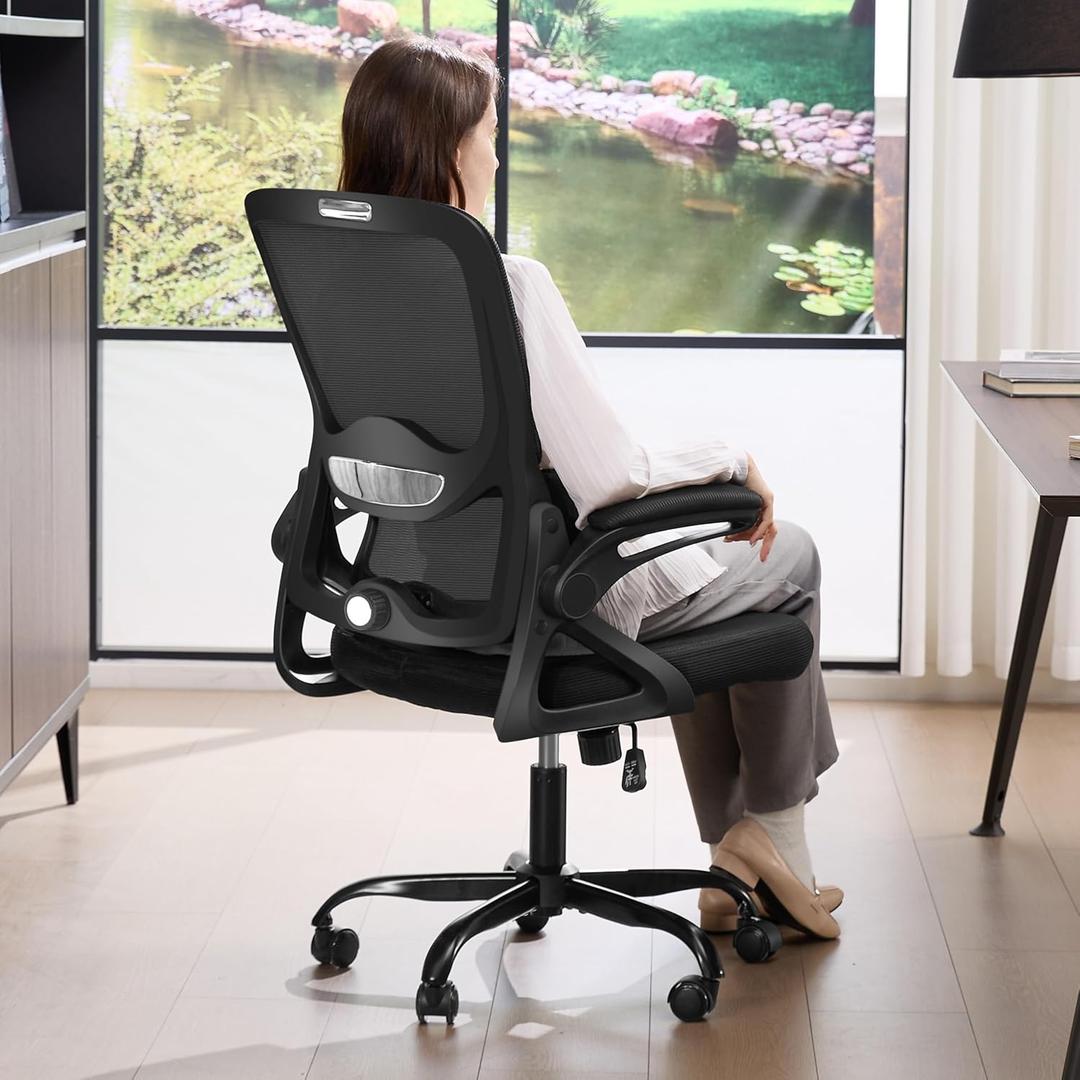 Ergonomic Office Chair,Mesh Office Chair with Lumbar Support,Mid Back Desk Chair with Flip-up Arms,400 lbs Comfy Computer Chair for Home Office, Standard