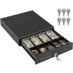 Volcora 13" Electronic Cash Register Drawer for Point of Sale (POS) System with 4 Bill 5 Coin Cash Tray, Removable Coin Compartment, 24V, RJ11/RJ12 Key-Lock, Media Slot, Black - for Small Businesses