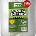 Plastic Sheeting (10' x 25') Long, 3 Mil (2 Pack) - UV Protection Poly Sheeting Polyethylene Film, Heavy Duty Greenhouse Plastic Sheeting (Clear)