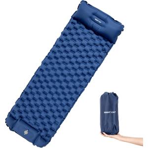 Night Cat Inflatable Sleeping Pads Mat Bed with Pillow Foot Pump for Camping Backpacking Hiking Ultra-Light Compact Comfortable Extendable 77"x25.5" (Blue)