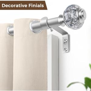 Curtain Rod 32 to 58 Inches (2.6-4.8ft), USFOOK 7/8 inch Telescoping Splicing Curtain rods for Windows 20 to 54 inches, Silver Decorative Drapery Rods for Home with Translucent Finials