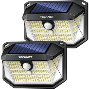 TECKNET 231 LED Solar Lights for Outside Waterproof, 2 Pack 300 Security Wall Lights with 3 Lighting Modes, IP65 PIR Outdoor Motion Sensor Solar Lights for Fence, Outside, Garden, Yard, Deck, Garage (2 PACK)