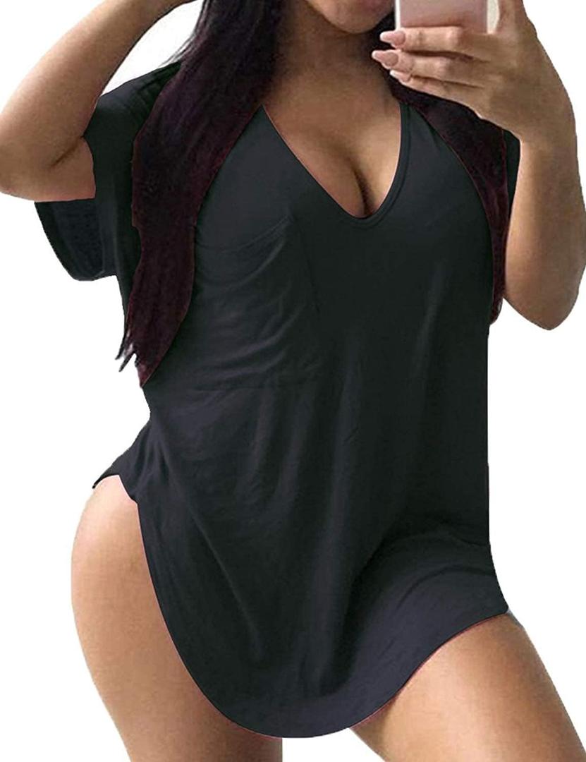 Gocolloa Women's Casual Scoop Collar Plus Size T Shirts Short Sleeve Loose Summer Tops Tee (2X, Black)