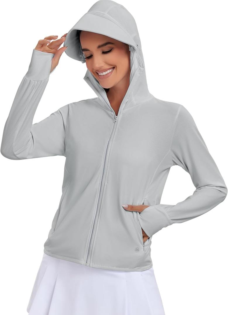 VUTRU Women's UPF 50+ Sun Protection Hoodie Jacket Lightweight Long Sleeve Sun Shirt UV Hoodie with Pocket (Medium, Grey)