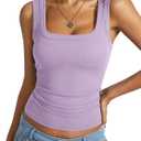 EasyGala Womens Cotton Ribbed Square Neck Tank Tops Basic Backless Camisole Sleeveless Slim Fit Wide Shoulder Strap Summer Clothes 2025 Violet, Medium