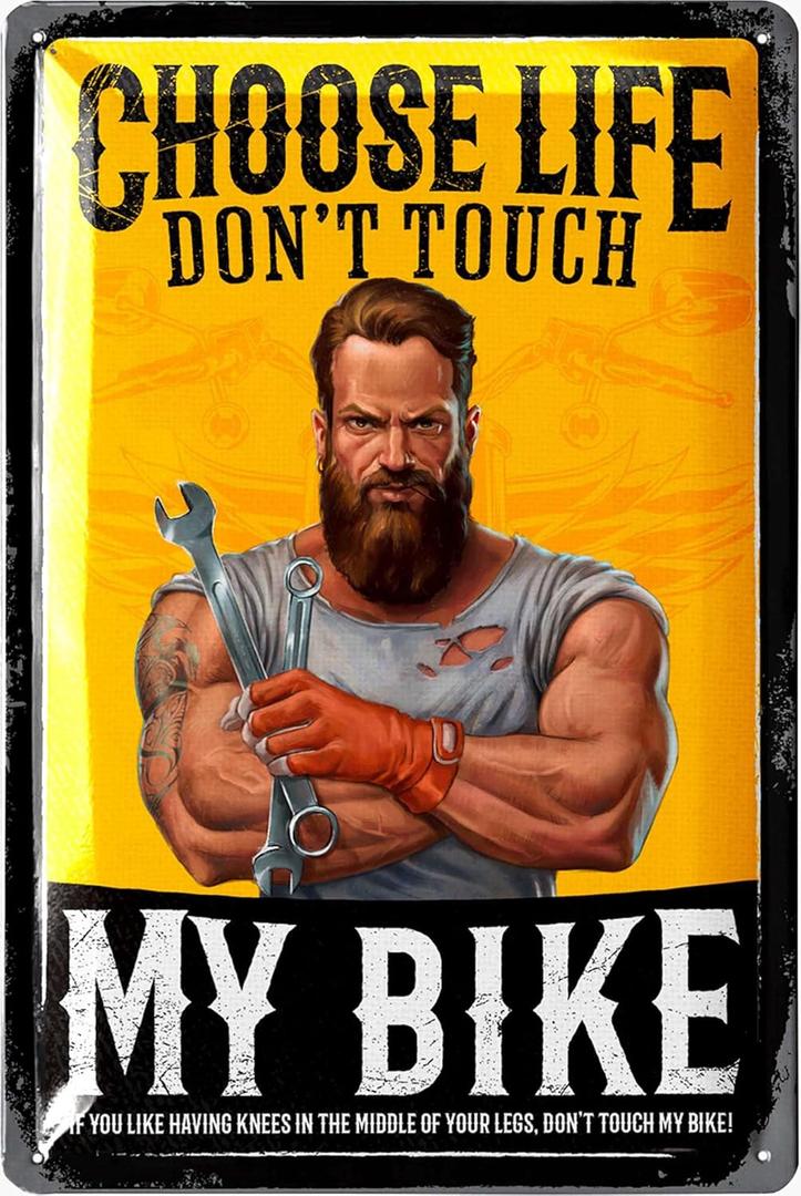 LANOLU Vintage Tin Sign CHOOSE LIFE don't touch MY BIKE Biker Rules, Motorcycle Wall Decor, Vintage Metal Art, Motorcycle Metal Sign For Garage Embossed 12x8", Set of 2 LANOLU Vintage Tin Sign CHOOSE LIFE don't touch MY BIKE Biker Rules, Motorcycle Wall Decor, Vintage Metal Art, Motorcycle Metal Sign For Garage Embossed 12x8", Set of 2