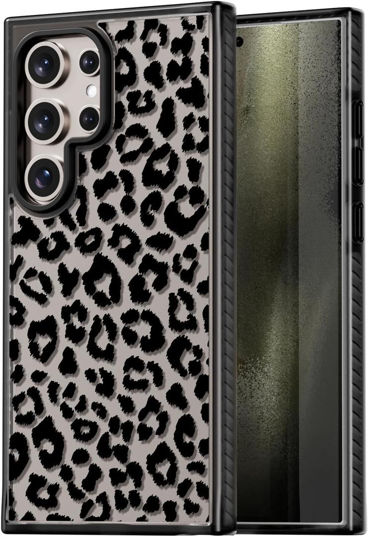 Compatible for Samsung Galaxy S24 Ultra Case Cute Aesthetic - Durable Shockproof 6.6 ft Drop Impact Phone Case Cover with Funny Fashion Black Leopard Print Design 6.8" Black
