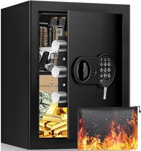 2.8 Cu ft Large Home Safe Fireproof Waterproof, Fire proof Safe Box for Home Documents with Fireproof Bag, Programmable Keypad and Removable Shelf, Anti-Theft Safety Box for Money Medicines Jewelry