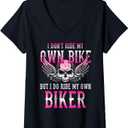 Womens I Dont Ride My Own Bike But I Ride My Own Biker Motorcycle V-Neck T-Shirt (Small, Black)