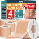 Arme Silicone Scar Tape, 1.6"x480" Silicone Scar Sheets(4 Rolls-12M) Medical Grade Scar Tape for Surgical Scars, Reusable Scar Patches, Professional Scar Removal Strips for C-Section Keloid Tummy Tuck