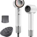 Tideway Hair Dryer Professional High-Speed Ionic Blow Dryer 110,000 RPM, Compact Hair Dryer with Magnetic Diffuser, Fast Drying with Brushless Motor Low Noise Smart Temperature Control-H11 (White)