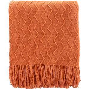 BATTILO HOME Burnt Orange Throw Blanket for Couch, Decorative Fall Throw Blanket with Tassels Halloween Throw Fall Decor, 50"x60"