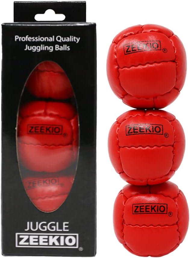 Zeekio Galaxy Juggling Balls - Premium 12 Panel Genuine Leather Balls - 130g - 67mm - Pack of 3 (Red)