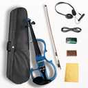 Electric Violin, 4/4 Full Size Silent Violin Fiddle with Ebony Fittings, Metallic Varnish Violin Kit for Beginners Students (Metallic Blue)