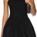 KIRUNDO Summer Bubble Dress for Women 2025 Casual Mini Spring Bodycon Cocktail Dresses Sleeveless Drop Waist Sundress Beach, Size M