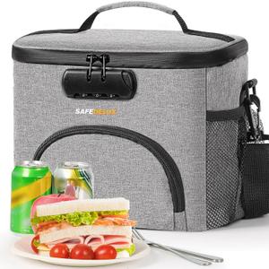 Lunch Bag with Combination Lock, Lunch Box for Men Women, Adjustable Shoulder Strap & Leakproof Soft Cooler for Commute, Travel & Gym (Gray)