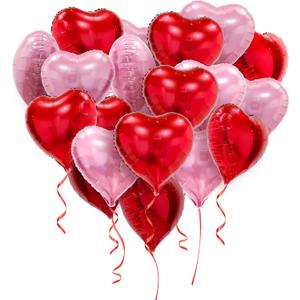 Pink Red Heart Balloons - 20 Pcs 18 Inch Valentine's Day Heart Shaped Foil Balloons for Valentines Day Decor Galentines Day Decorations Engagement Wedding Birthday Party Supplies