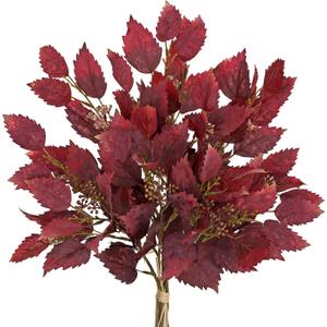 Artificial Fall Birch Leaves Stems - 2 Bundles Faux Autumn Foliage Arrangement 19.6" Fake Plants with Branches Flower Stamens for Thanksgiving Wedding Centerpieces Home Table Mantle Office Decor (Dark Red)
