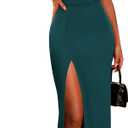 PRETTYGARDEN Women's Summer Formal Wedding Guest Dresses One Shoulder Spaghetti Strap High Slit Maxi Bodycon Dress (Cyan, Medium)