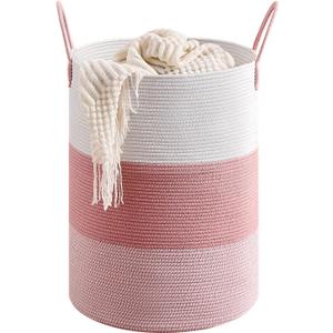 CLHMILY&Z 100L Laundry Basket Round Storage Rope Basket - 18.1x24 Inches - Pink Hamper in Bedreoom and Cute Storage Bin for Blankets, Toys, and Nursery Essentials