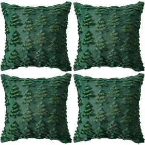 4 Pack Christmas Throw Pillow Covers 18x18, Soft Faux Fur Pillow Cases Holiday Decorations, Fluffy Plush Accent Couch Cushion Case for Festivals Winter Sofa Living Room Home Decor (Green Tree)