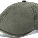 VOBOOM Cotton Washing Flat Cap Cabbie Hat Gatsby Ivy Irish Hunting Newsboy (One Size, Washed Army Green)