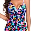 Aqua Eve Women's Underwire Tankini Swimsuit - Twist V Neck Flowy Bathing Suit Top Only, No Bottom, L