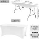 2 Pack 6FT Spandex Table Covers Washable Wrinkle Resistant Stretch Fitted Rectangle Tablecloth for Folding Table Wedding Party Birthday Banquet Bar EventsWhite