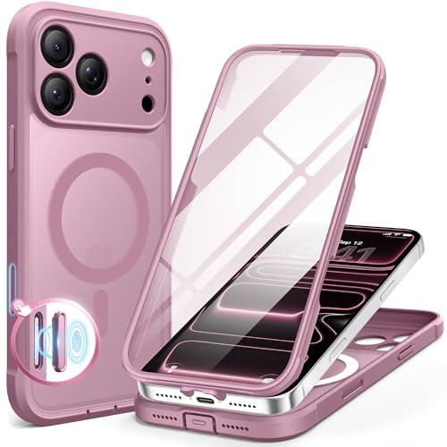 BERFY for iPhone 17 Pro Max Case, Compatible with MagSafe, Built-in Glass Screen Protector, Camera Protection, Shockproof Full Body Phone case 6.9", Translucent Palevioletred