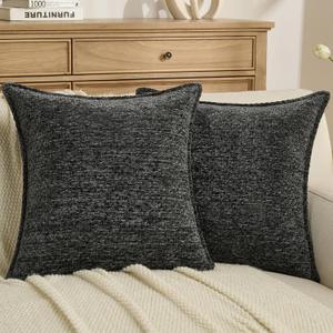 FUTEI Pack of 2 Solid Chenille Throw Pillow Covers 18x18 Inch Soft Grainy Textured Decorative Cushion Cases Modern Farmhouse Accent for Couch Bed Living Room, Black