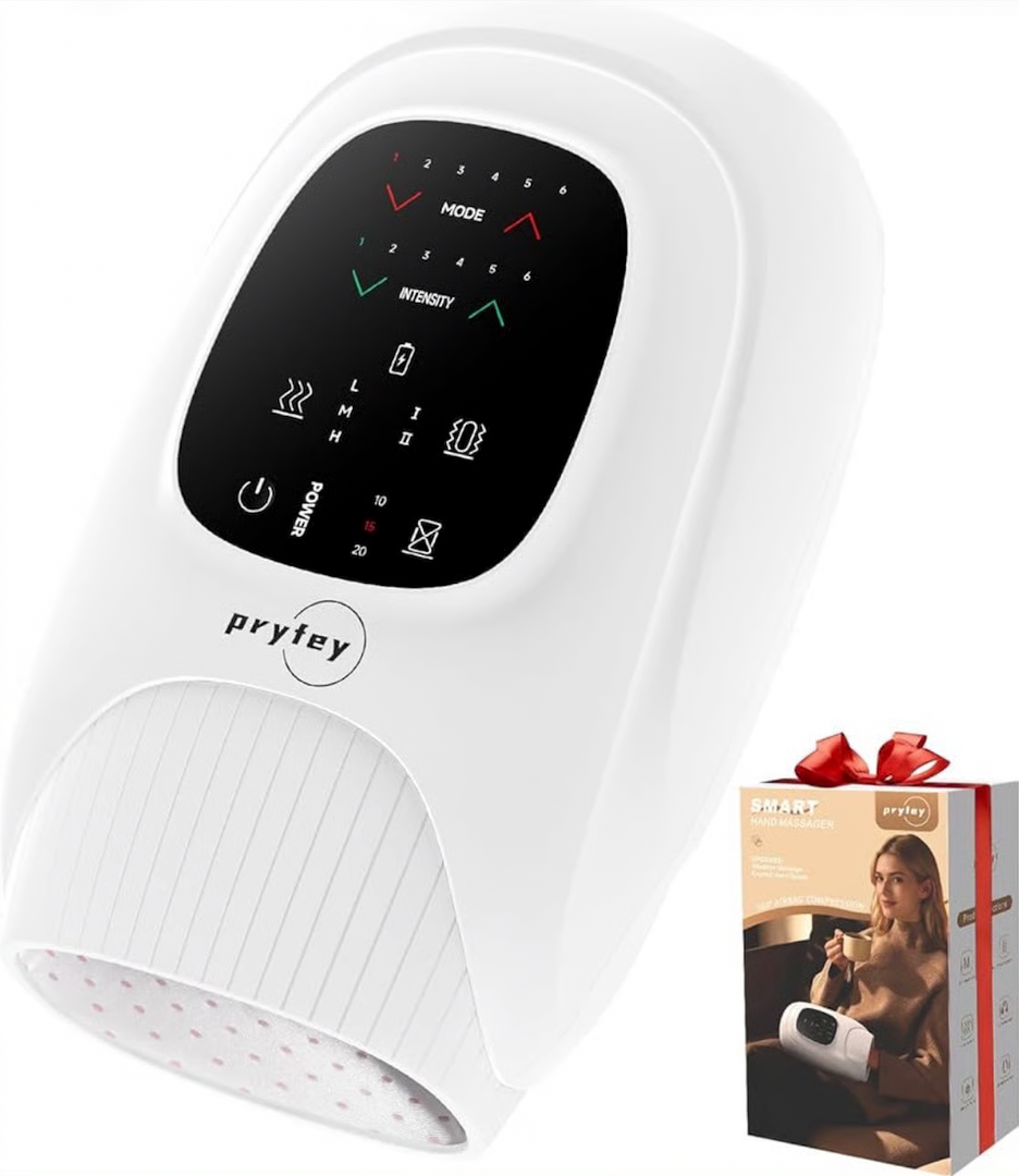 Pryfey Hand Massager with Heat and Compression for Arthritis and Carpal Tunnel, Finger Numbness, Circulation, Pain Relief, from Wrist to Palm and Finger with Kneading Rollers, Fan Cooling Gifts for Women Men