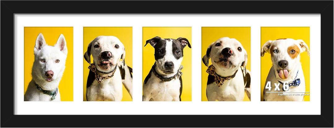 DUENPY 8x24 Collage Picture Frames Display Five 4x6 Picture Collage Wall Decor Wall Hanging or Tabletop Black, 8x244x6 Opening