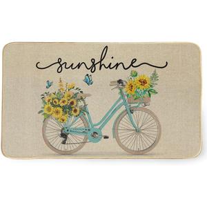 Decorhua Sunshine Welcome Door Mat, Seasonal Summer Bicycle Decorative Doormat Non-Slip Rubber Rugs Outdoor Switch Entrance Floor Mats DM148