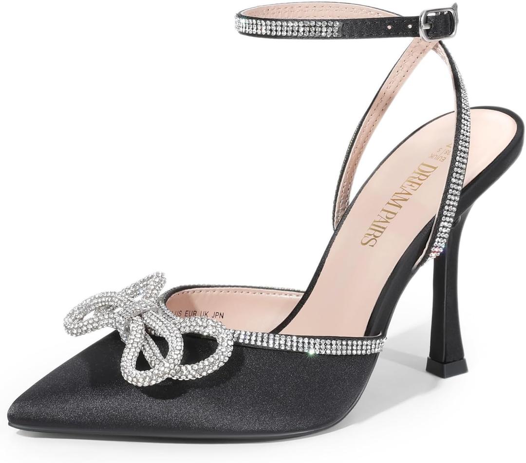 DREAM PAIRS Women's High Heels Destiny Closed Toe Strappy Heels Sexy Rhinestone Ankle Strap Pumps Wedding Bridal Party Dress Shoes (9, Black)
