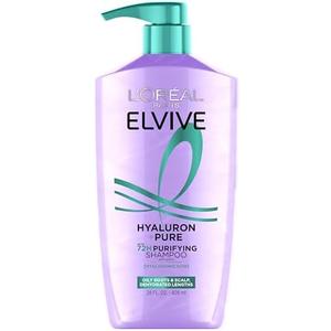 L'Oreal Paris Elvive Hyaluron + Pure 72H Purifying Shampoo for Oily Hair, Clarifying Shampoo with Salicylic Acid and Hyaluronic Acid, 28 Fl Oz
