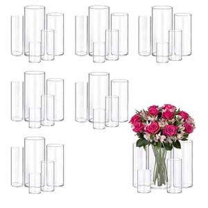 30pcs 11.8Inch Large Size Glass Vase Cylinder for Centerpieces Small Flower Glass Clear Home Decor Centerpiece Table Flower Vase Decorations for Wedding＆Holiday 6,7.9,10,10,11.8Inch Tall (7 pieces missing)