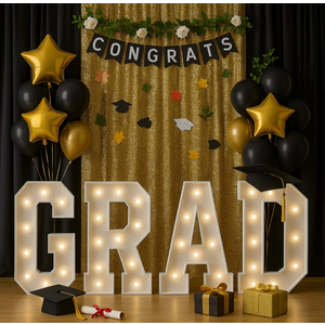 Graduation Decorations - 2FT Large PRE-CUT 'GRAD' Marquee Light Up Letters Kit, Foam Board Sign for Kindergarten, Preschool, High School & College Graduation Party Supplies