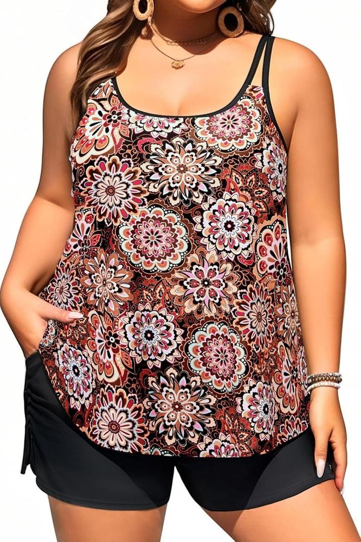 Tempt Me Plus Size Tankini Swimsuits - Women Two Piece Tankini Top with Shorts Flowy Swimsuit 2025 Bathing Suits (Mandala, Size 18W)