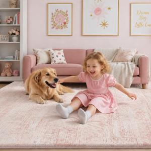Latte&Fog Soft Thick Plush Bounce-Back 5x7 Pink Area Rugs for Living Room