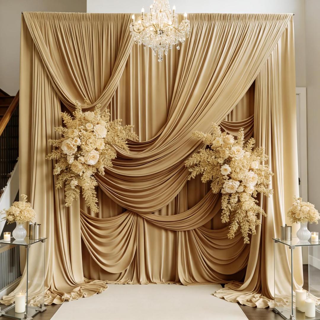 50ft15ft Champagne Backdrop Curtain for Wedding Parties, 10 Panels Wrinkle Free 15 FT Long Polyester Photo Backdrop Drapes Back Drop Cloth for Birthday Photography Background, W5' X H15'